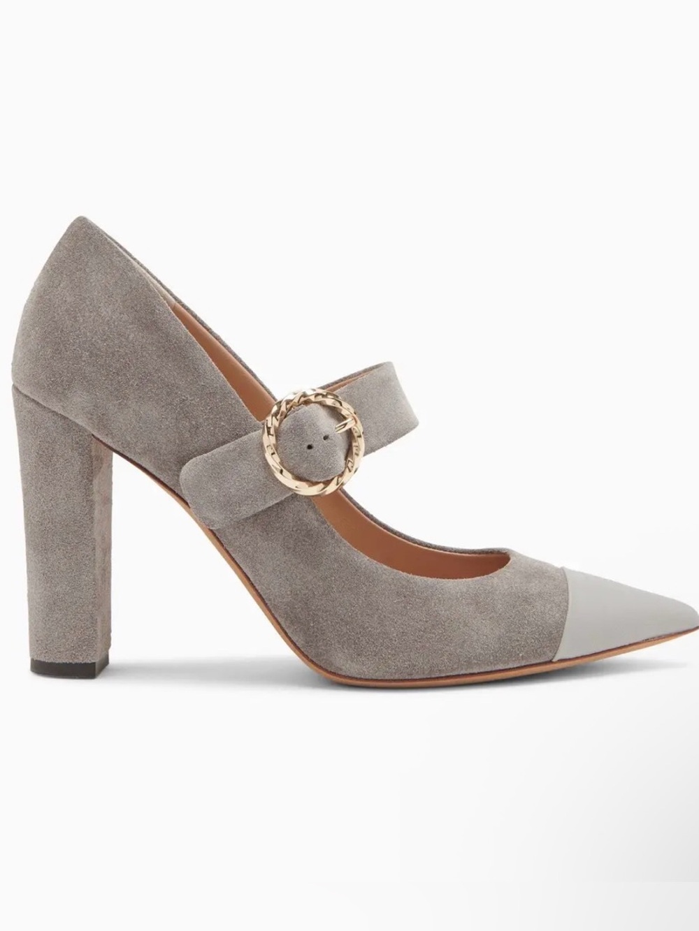 Ulla Johnson Gray Suede Mary Jane Pump with Gold Buckle Size 39